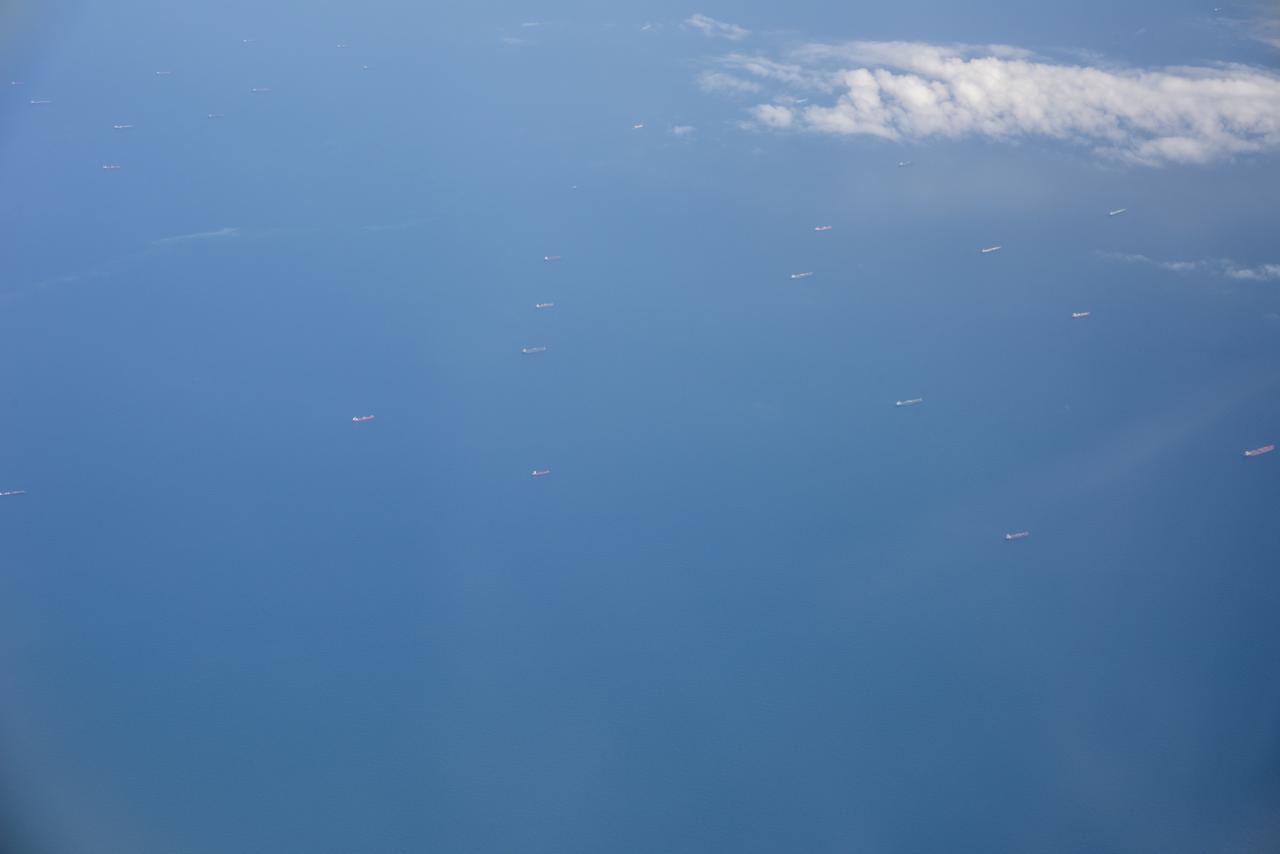 The Gulf of Mexico as seen from NASA photographer Carla Thomas at high altitude in the F/A-18 research aircraft during a flight in support of the Quiet Supersonic Flights 2018 series, or QSF18. The high altitude is necessary as part of the quiet supersonic dive maneuver, climbing to around 50,000 feet, followed by a supersonic, inverted dive. This creates sonic boom shockwaves in a way that they are quieter in a specific area.