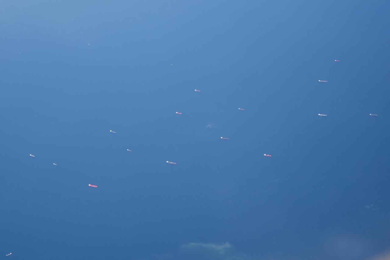 The Gulf of Mexico as seen from NASA photographer Carla Thomas at high altitude in the F/A-18 research aircraft during a flight in support of the Quiet Supersonic Flights 2018 series, or QSF18. The high altitude is necessary as part of the quiet supersonic dive maneuver, climbing to around 50,000 feet, followed by a supersonic, inverted dive. This creates sonic boom shockwaves in a way that they are quieter in a specific area.