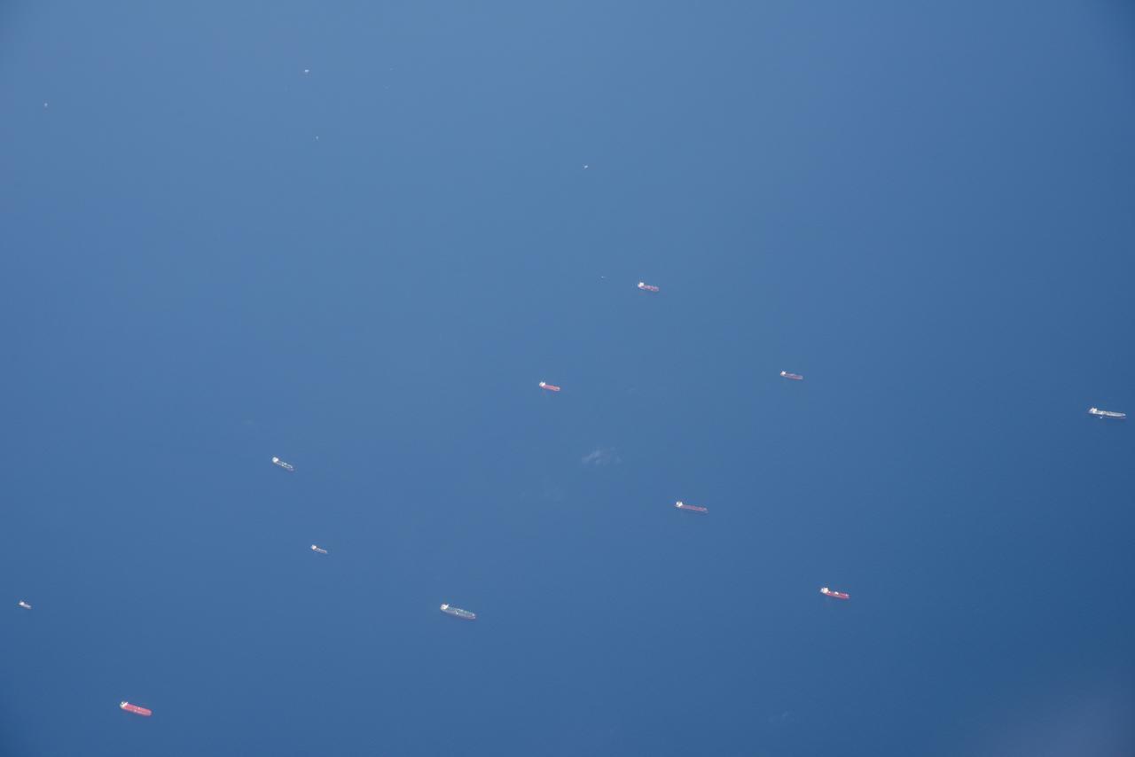 The Gulf of Mexico as seen from NASA photographer Carla Thomas at high altitude in the F/A-18 research aircraft during a flight in support of the Quiet Supersonic Flights 2018 series, or QSF18. The high altitude is necessary as part of the quiet supersonic dive maneuver, climbing to around 50,000 feet, followed by a supersonic, inverted dive. This creates sonic boom shockwaves in a way that they are quieter in a specific area.