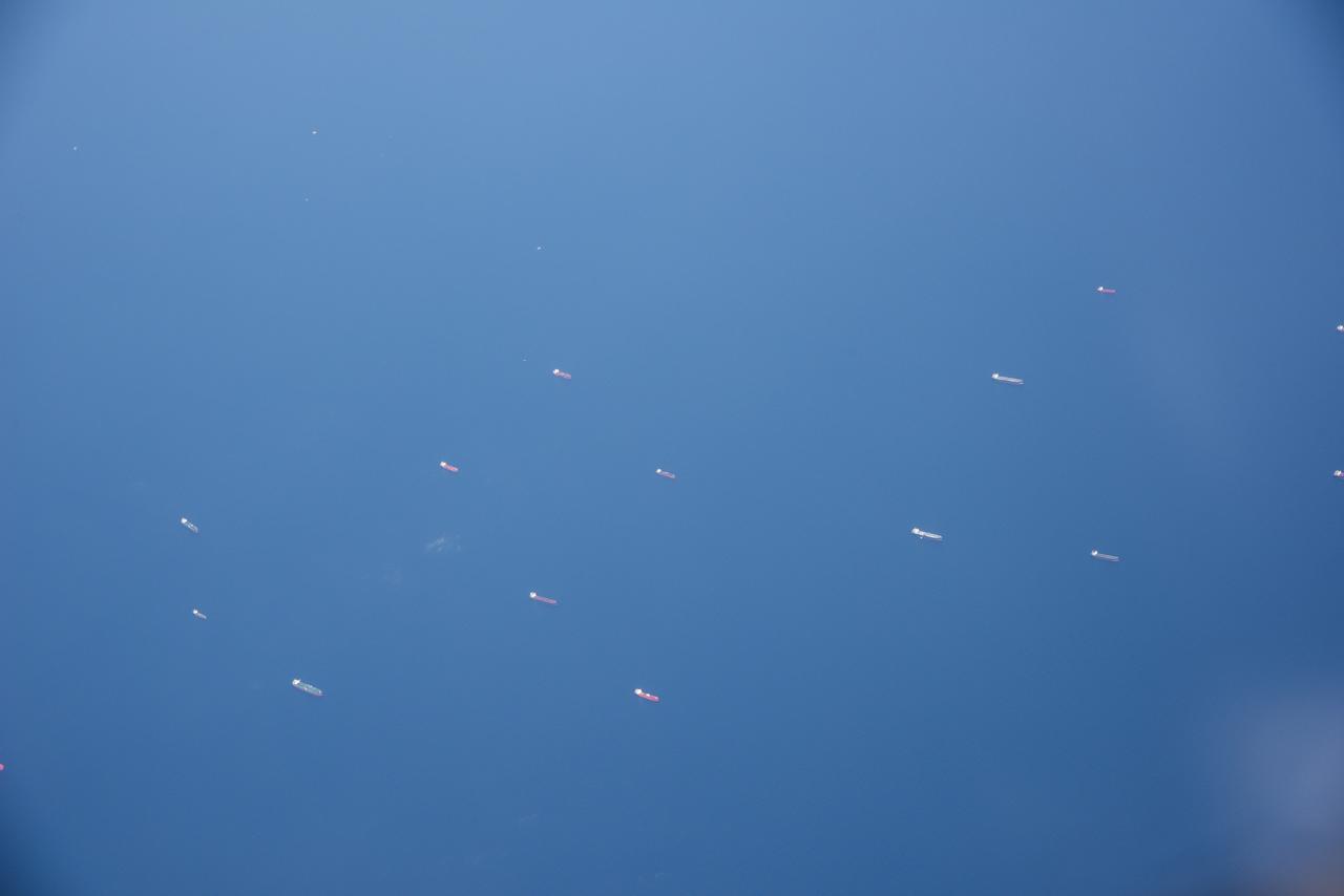 The Gulf of Mexico as seen from NASA photographer Carla Thomas at high altitude in the F/A-18 research aircraft during a flight in support of the Quiet Supersonic Flights 2018 series, or QSF18. The high altitude is necessary as part of the quiet supersonic dive maneuver, climbing to around 50,000 feet, followed by a supersonic, inverted dive. This creates sonic boom shockwaves in a way that they are quieter in a specific area.