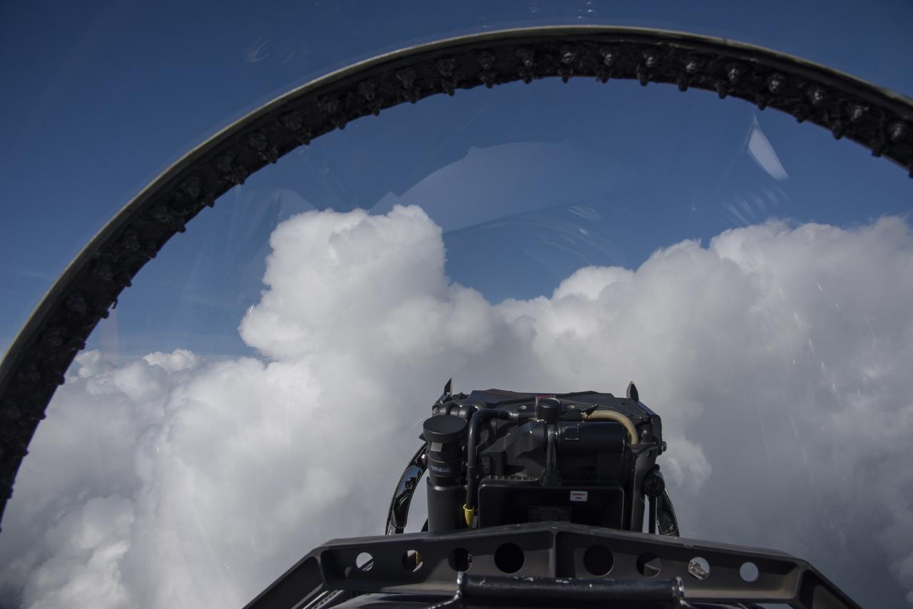 The Gulf of Mexico as seen from NASA photographer Carla Thomas at high altitude in the F/A-18 research aircraft during a flight in support of the Quiet Supersonic Flights 2018 series, or QSF18. The high altitude is necessary as part of the quiet supersonic dive maneuver, climbing to around 50,000 feet, followed by a supersonic, inverted dive. This creates sonic boom shockwaves in a way that they are quieter in a specific area.