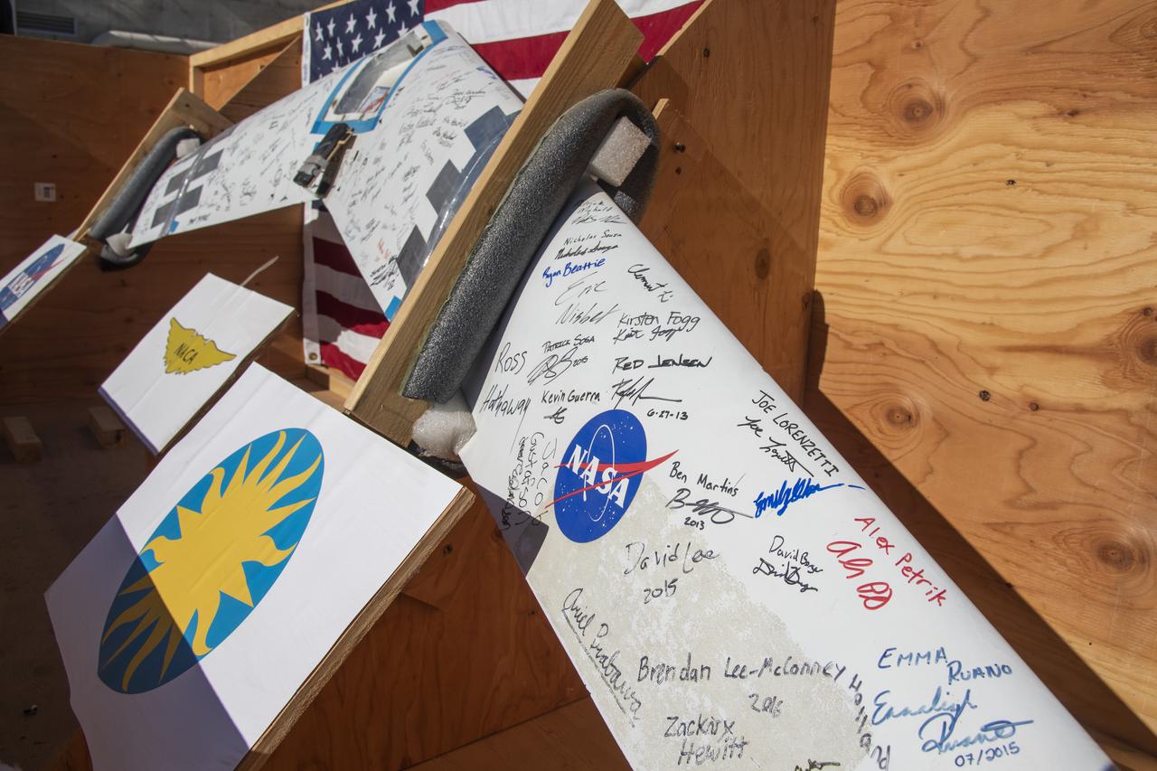 NASA Armstrong's Prandtl-D1, is autographed by all the interns that have worked on the project. Prandtl-D1 is being shipped to the National Air and Space Museum, Smithsonian Institution to be featured in its Innovations Gallery.