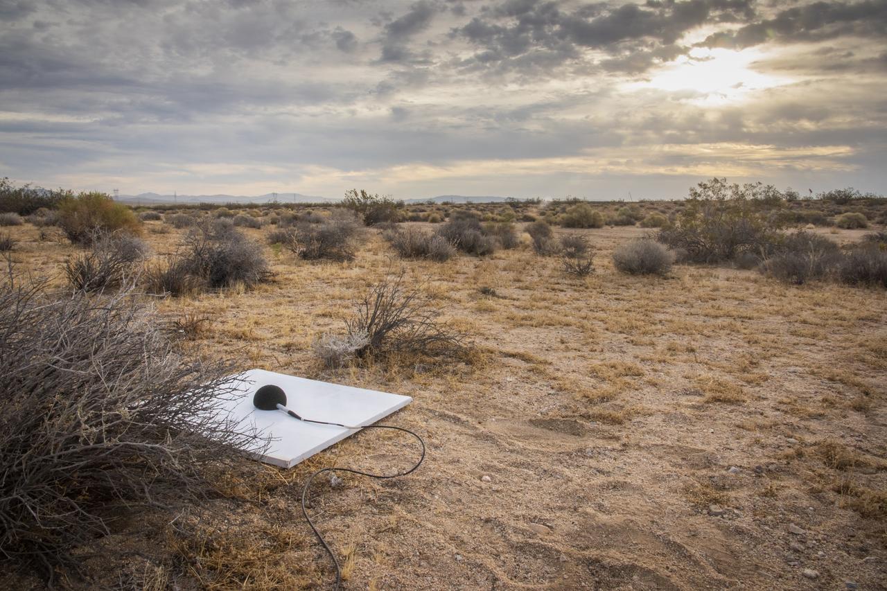 One of multiple microphone stations used in the CarpetDIEM flight series, which gave researchers valuable lessons learned in preparations to deploy a similar array for the quiet supersonic X-59. Prior to community overflights, X-59 will undergo an acoustic validation phase, during which NASA will deploy the array of specially-configured microphones to measure the X-59’s thumps, in order to verify that they are as quiet as predicted.