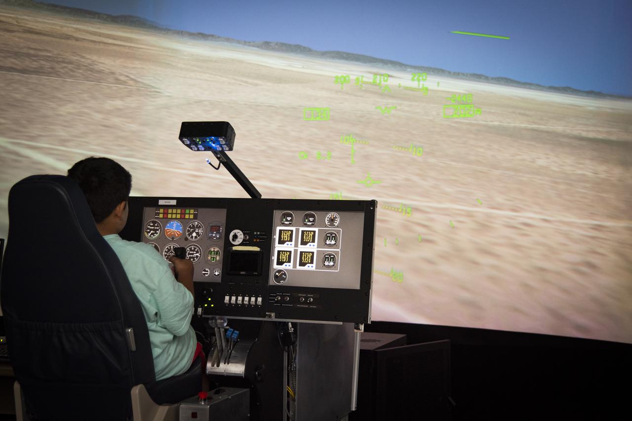 An elementary student enrolled in the U.S. Department of Defense Starbase program at Edwards Air Force Base flew the X-57 Maxwell inside NASAâ€™s Armstrong Â Flight Research Centerâ€™s simulator lab on Sept. 16thÂ 2019.