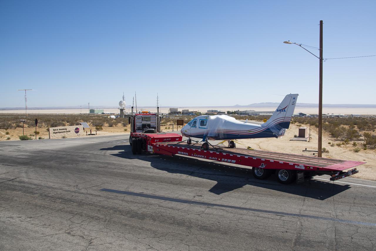 NASA's all-electric X-57 Maxwell, in its Mod II configuration, arrives at NASA's Armstrong Flight Research Center in Edwards, California. The X-plane was delivered by prime contractor Empirical Systems Aerospace of San Luis Obispo, California, in two parts, with the wing separated from the fuselage, to aid in a more timely delivery. X-57 is NASA's first crewed X-plane in two decades, and seeks to further advance the design and airworthiness process for distributed electric propulsion technology for general aviation aircraft.
