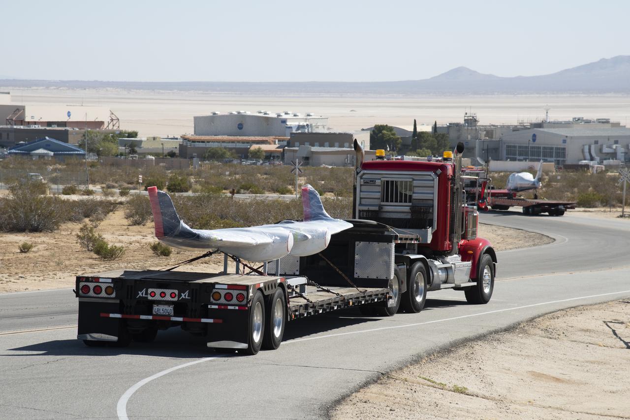 NASA’s all-electric X-57 Maxwell, in its Mod II configuration, arrives at NASA’s Armstrong Flight Research Center in Edwards, California. The X-plane was delivered by prime contractor Empirical Systems Aerospace of San Luis Obispo, California, in two parts, with the wing separated from the fuselage, to aid in a more timely delivery. X-57 is NASA’s first crewed X-plane in two decades, and seeks to further advance the design and airworthiness process for distributed electric propulsion technology for general aviation aircraft.