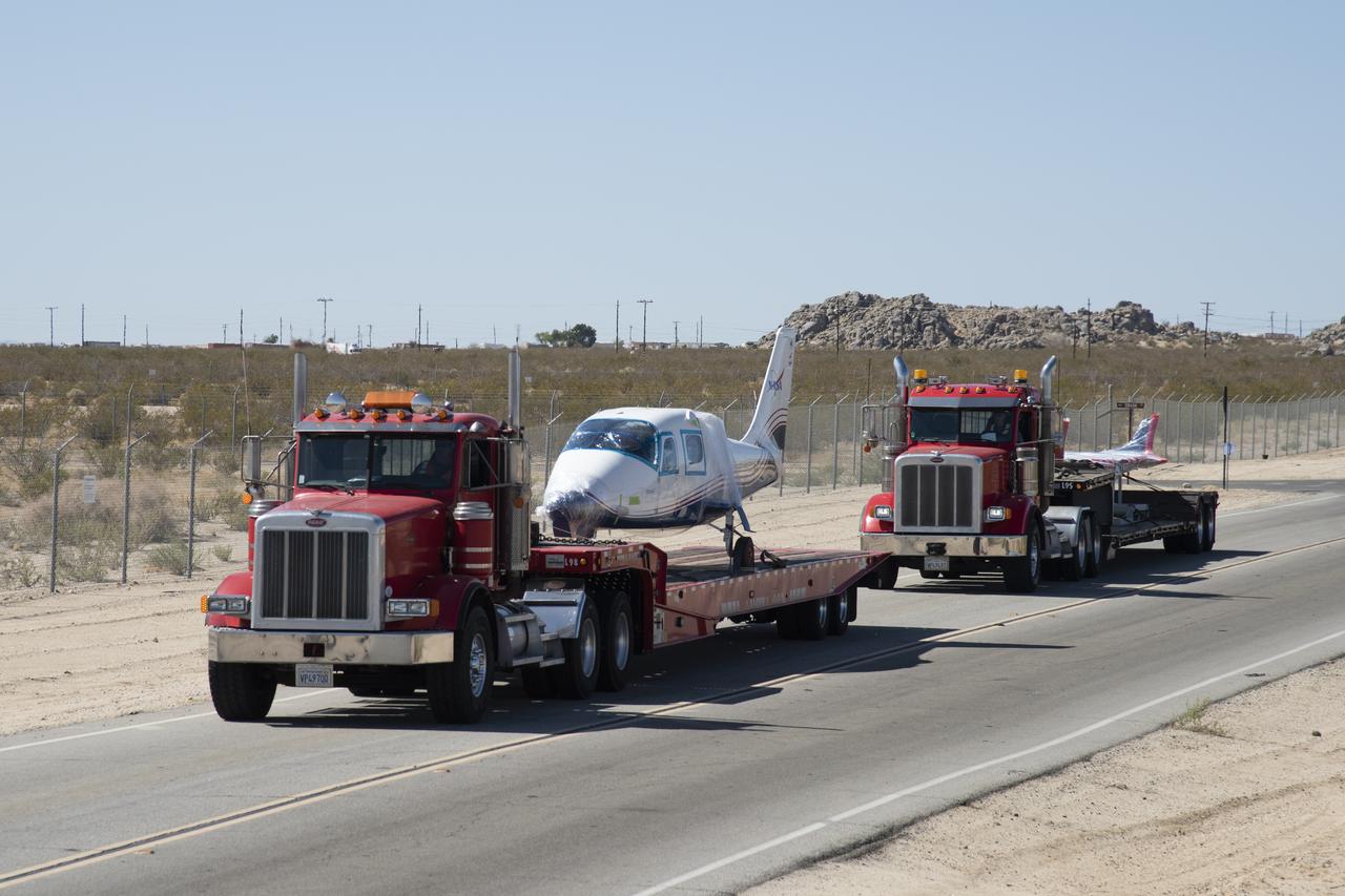 NASA's all-electric X-57 Maxwell, in its Mod II configuration, arrives at NASA's Armstrong Flight Research Center in Edwards, California. The X-plane was delivered by prime contractor Empirical Systems Aerospace of San Luis Obispo, California, in two parts, with the wing separated from the fuselage, to aid in a more timely delivery. X-57 is NASA's first crewed X-plane in two decades, and seeks to further advance the design and airworthiness process for distributed electric propulsion technology for general aviation aircraft.
