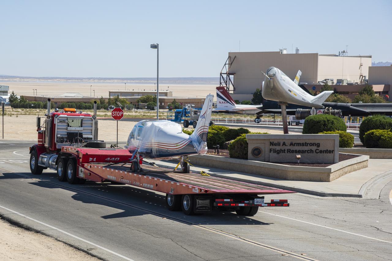 NASA's all-electric X-57 Maxwell, in its Mod II configuration, arrives at NASA's Armstrong Flight Research Center in Edwards, California. The X-plane was delivered by prime contractor Empirical Systems Aerospace of San Luis Obispo, California, in two parts, with the wing separated from the fuselage, to aid in a more timely delivery. X-57 is NASA's first crewed X-plane in two decades, and seeks to further advance the design and airworthiness process for distributed electric propulsion technology for general aviation aircraft.