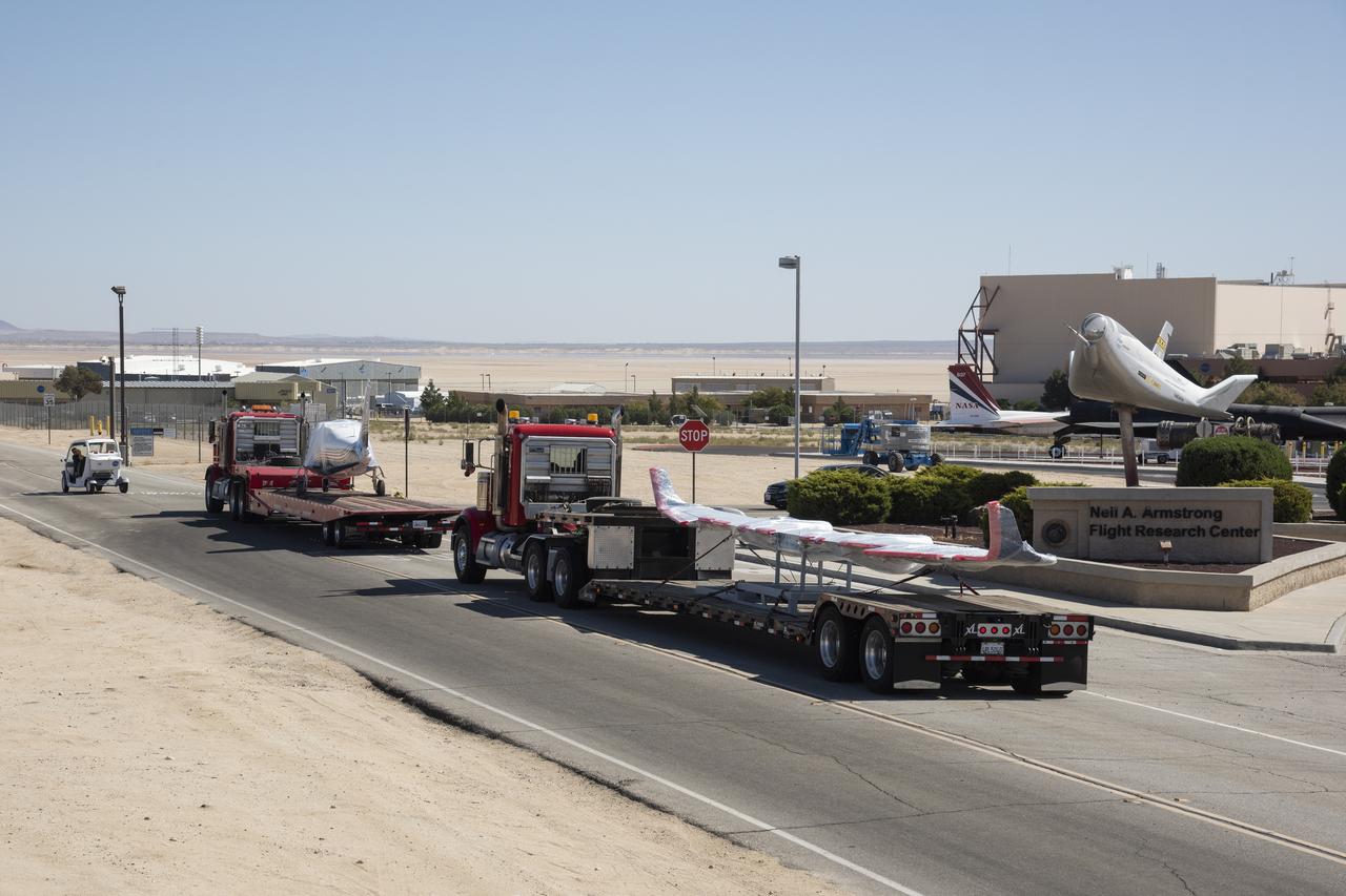 NASA's all-electric X-57 Maxwell, in its Mod II configuration, arrives at NASA's Armstrong Flight Research Center in Edwards, California. The X-plane was delivered by prime contractor Empirical Systems Aerospace of San Luis Obispo, California, in two parts, with the wing separated from the fuselage, to aid in a more timely delivery. X-57 is NASA's first crewed X-plane in two decades, and seeks to further advance the design and airworthiness process for distributed electric propulsion technology for general aviation aircraft.