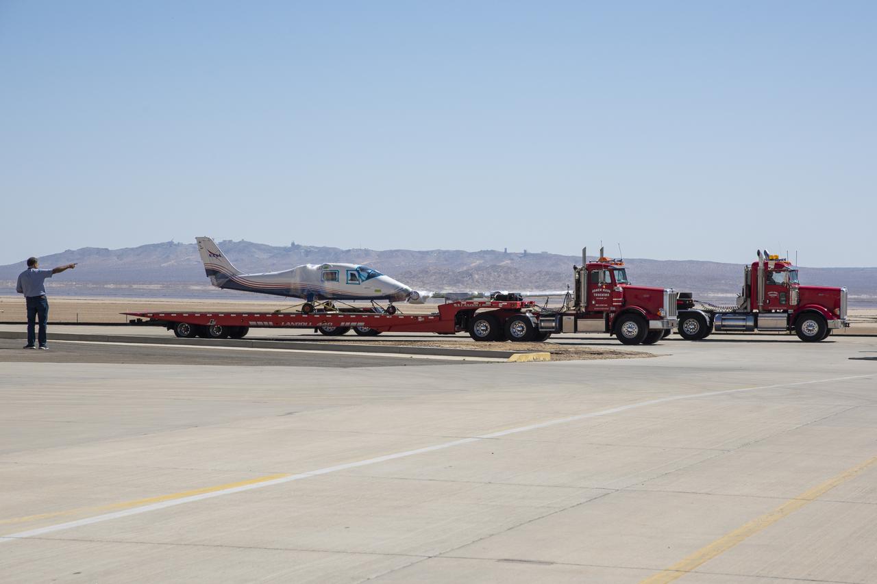 NASA's all-electric X-57 Maxwell, in its Mod II configuration, arrives at NASA's Armstrong Flight Research Center in Edwards, California. The X-plane was delivered by prime contractor Empirical Systems Aerospace of San Luis Obispo, California, in two parts, with the wing separated from the fuselage, to aid in a more timely delivery. X-57 is NASA's first crewed X-plane in two decades, and seeks to further advance the design and airworthiness process for distributed electric propulsion technology for general aviation aircraft.