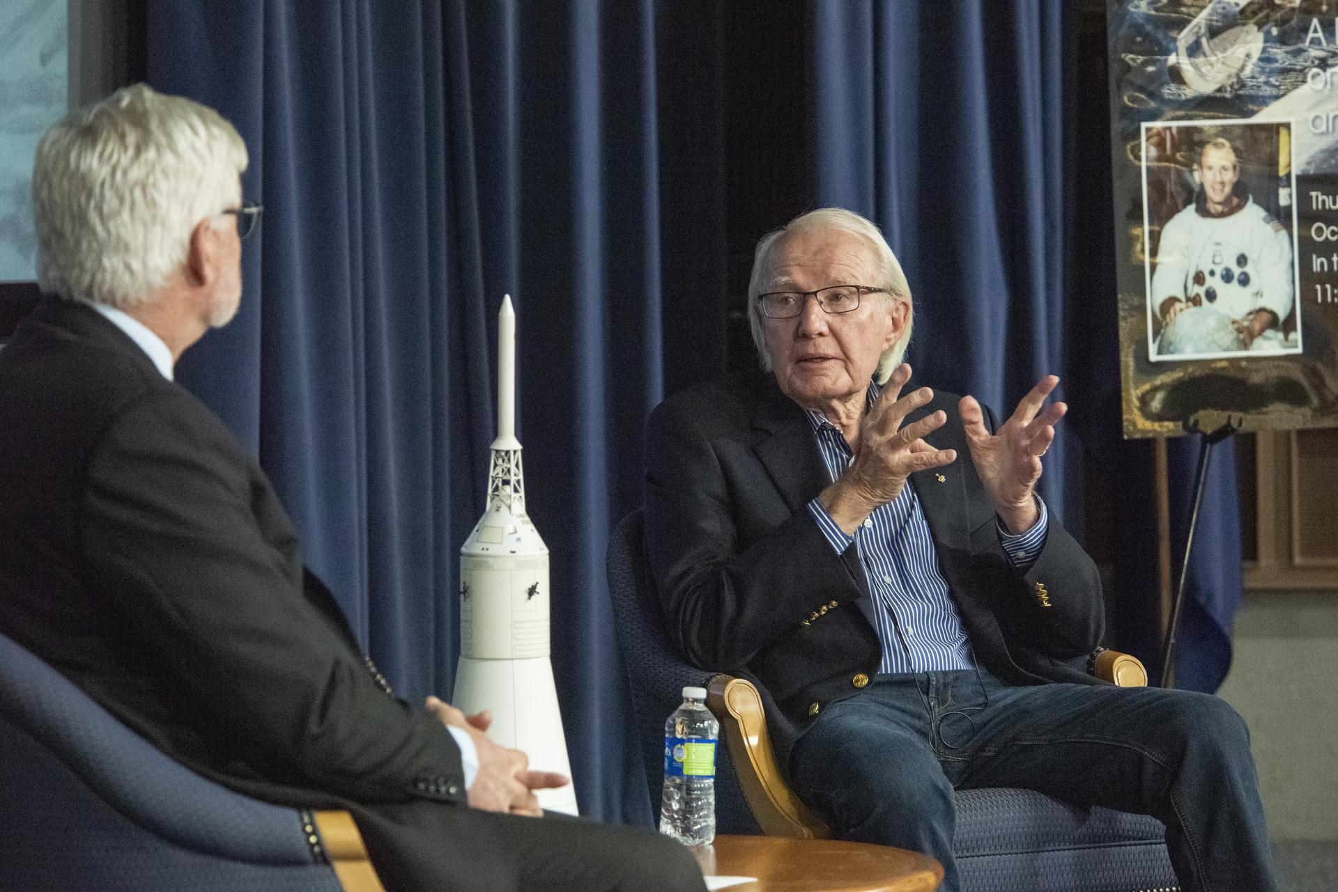 Vance Brand speaking at an event at Armstrong Flight Research Center