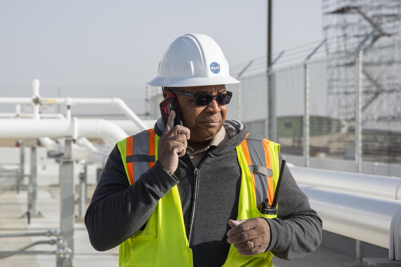 Syd Myers, a NASA Armstrong Flight Research Center confined space supervisor for a drill at NASA Armstrong Flight Research Center’s Building 703 in Palmdale, California, called 9-1-1 to begin the exercise. Myers continued to update responders how the situation was evolving until help arrived.