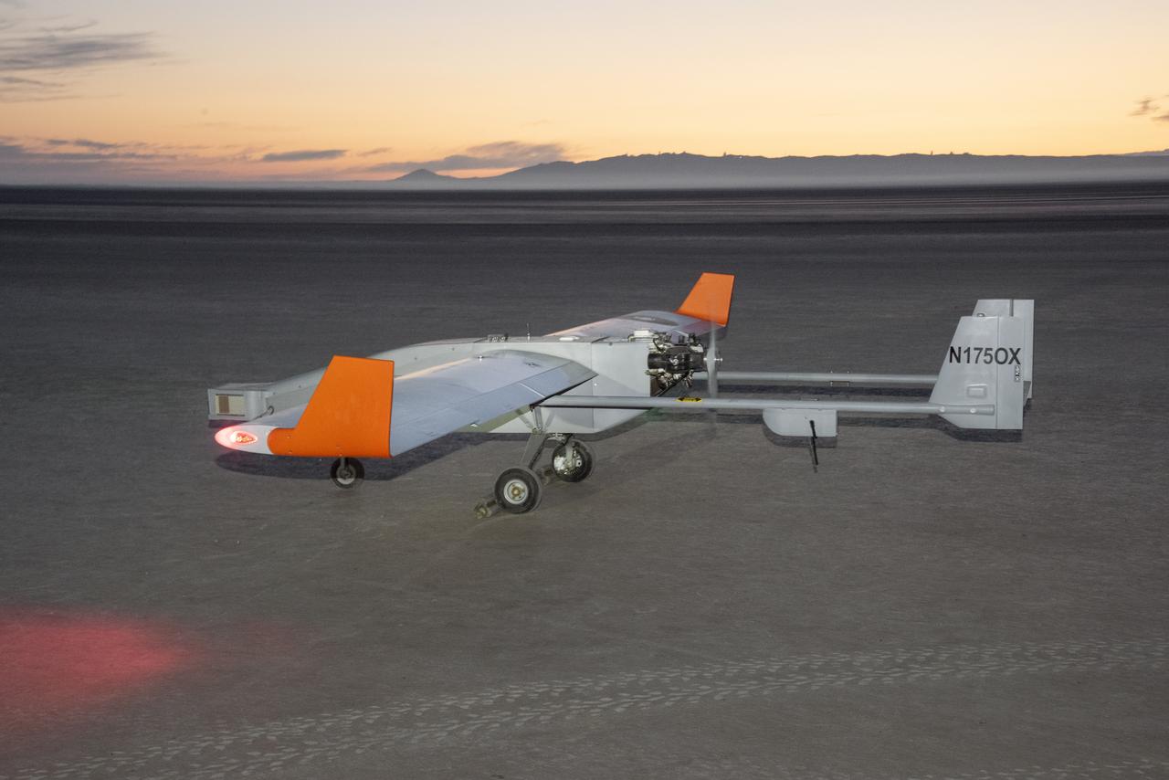 The Navmar Applied Sciences Corporation’s TigerShark prepares for its final takeoff at Edwards Air Force Base for the Unmanned Aircraft Systems integration in the National Airspace Systems, Flight Test Series Six (FT6) project. FT6 flight tests took place at NASA’s Armstrong Flight Research Center in California and focused on low size weight and power sensors for Detect and Avoid (DAA) operations in controlled airspace to inform the FAA through the RTCA Special Committee DAA Working Group on the phase 2 minimum operational performance standards for DAA and air-to-air radar.
