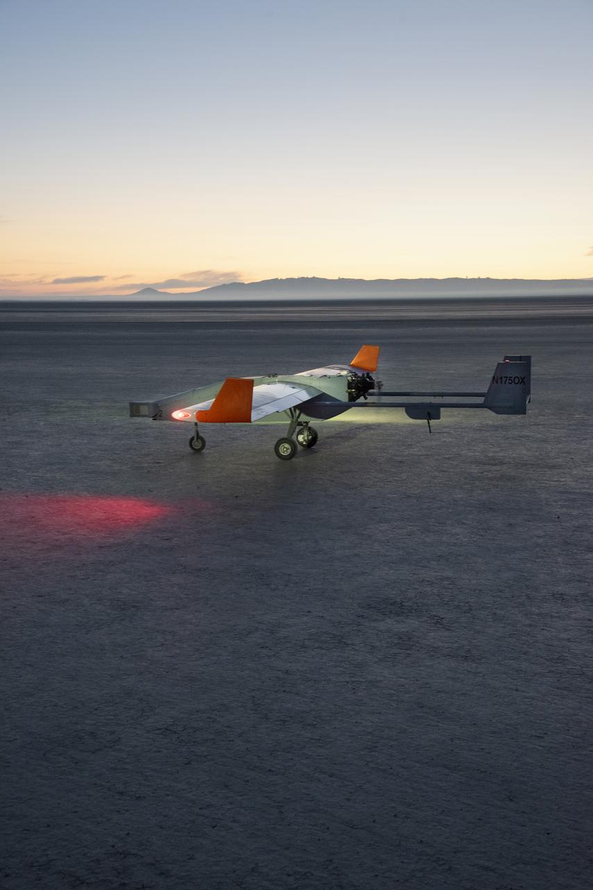 The Navmar Applied Sciences Corporation’s TigerShark prepares for its final takeoff at Edwards Air Force Base for the Unmanned Aircraft Systems integration in the National Airspace Systems, Flight Test Series Six (FT6) project. FT6 flight tests took place at NASA’s Armstrong Flight Research Center in California and focused on low size weight and power sensors for Detect and Avoid (DAA) operations in controlled airspace to inform the FAA through the RTCA Special Committee DAA Working Group on the phase 2 minimum operational performance standards for DAA and air-to-air radar.