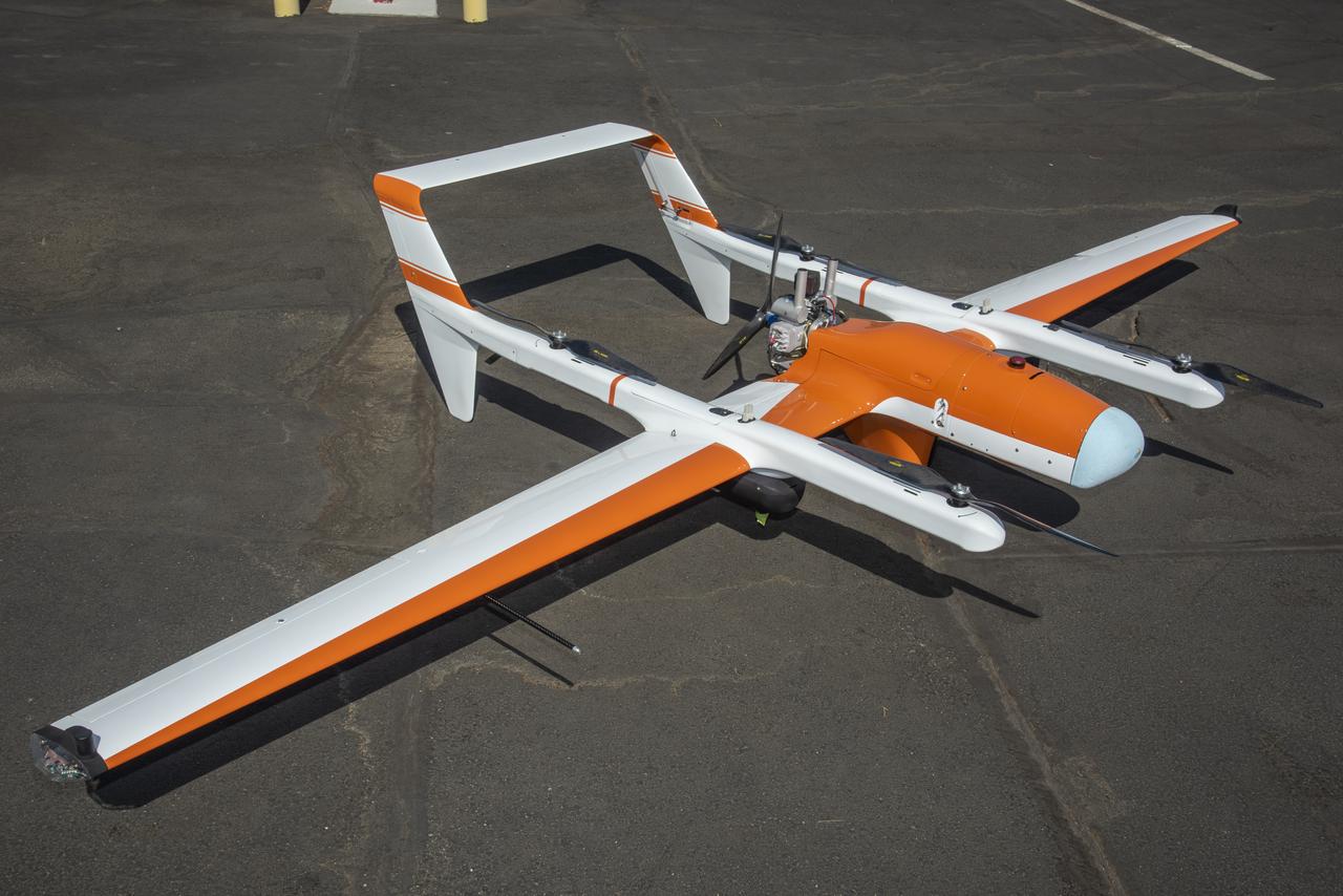 The Hybrid Quadrotor 90C (HQ-90) is displayed outside the NASA Armstrong Flight Research Center’s Dale Reed Subscale Flight Research Lab in California on Oct. 1, 2020. The Resilient Autonomy project will use this vertical lift and transition remotely piloted aircraft for software testing.  