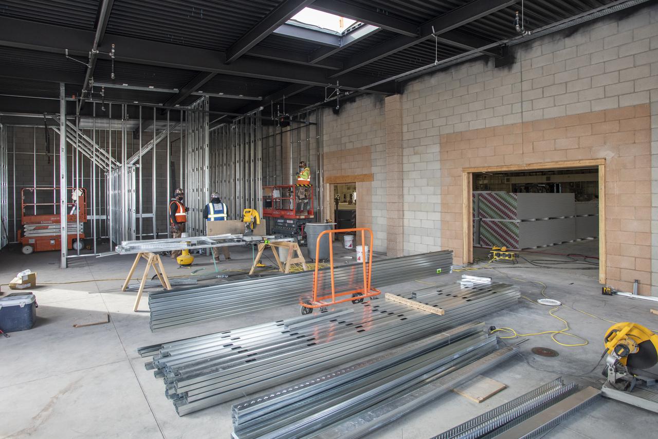 Work continues at Building 4826, the future home of the X-59 Quiet SuperSonic Technology aircraft, at NASA's Armstrong Flight Research Center in Edwards, California.