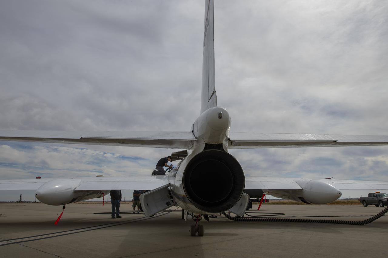 NASA's Armstrong Flight Research Center ER-2 #809 high-altitude aircraft prepped for Dynamics and Chemistry of the Summer Stratosphere (DCOTSS) science flights in Palmdale, CA.
