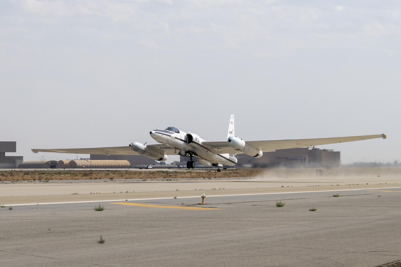 NASA’s Armstrong Flight Research Center ER-2 #809 high-altitude aircraft taking off for Dynamics and Chemistry of the Summer Stratosphere (DCOTSS) science flights in Palmdale, CA on June 17, 2021. 