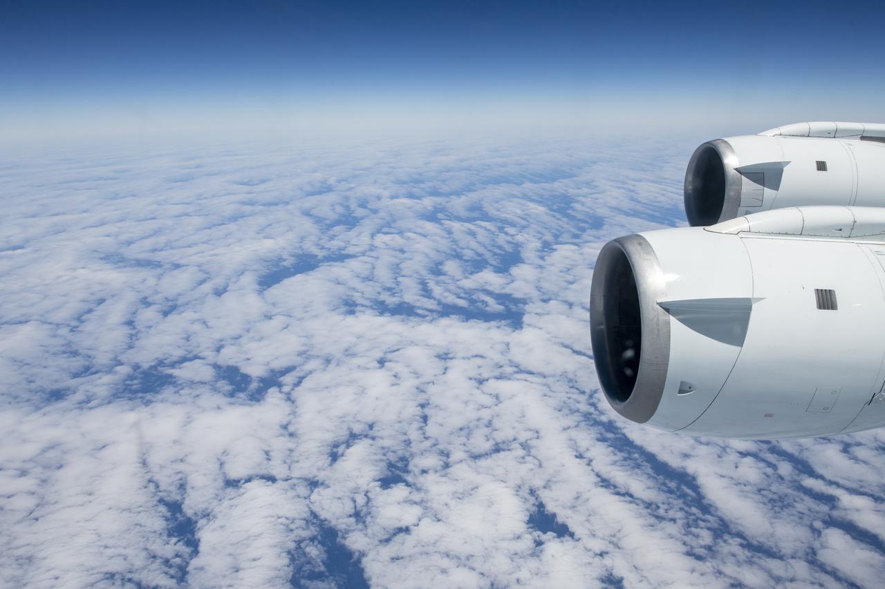 NASA's Armstrong Flight Research Center flies the DC-8 airborne science laboratory in support of the Convective Processes Experiment - Aerosols and Winds campaign, CPEX-AW,  on Aug 6, 2021.