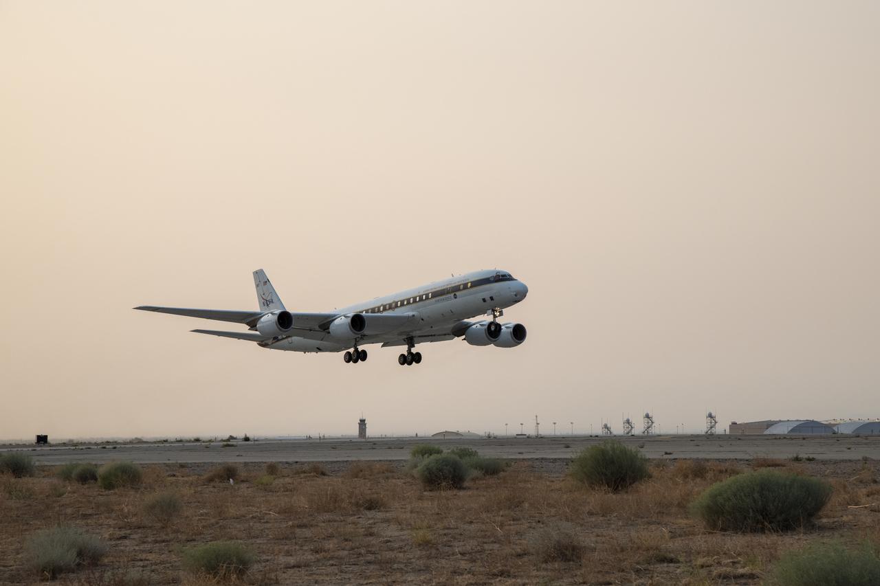 NASA’s DC-8 taking off to St. Croix in support of the Convective Processes Experiment – Aerosols and Winds campaign (CPEX-AW) on Aug 17, 2021. 