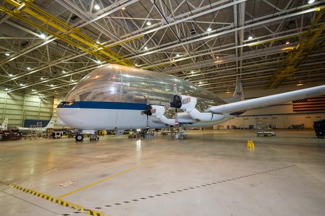 NASA image: NASA's Super Guppy in the hangar at Armstrong Building 703