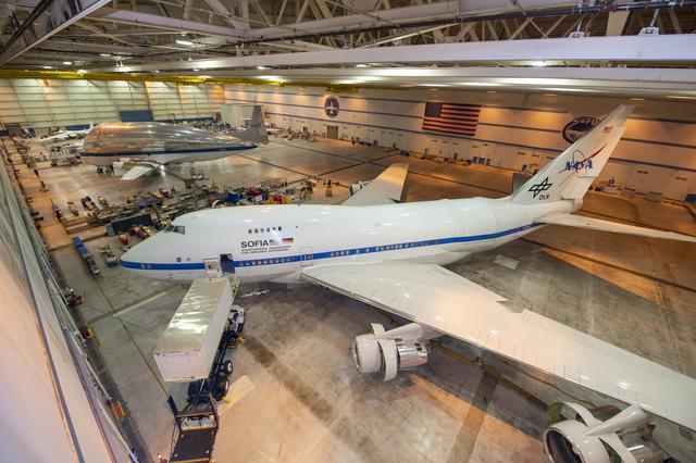 NASA image: NASA's Super Guppy in the hangar with SOFIA