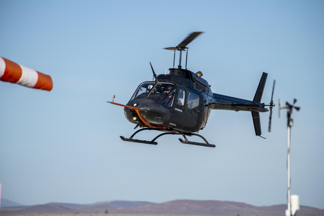 Flight Research Inc.'s Bell OH-58 helicopter performs different test maneuvers at NASA's Armstrong Flight Research Center in Edwards, California, Nov. 8-10, and Dec. 6, and 8-10. NASA's Advanced Air Mobility National Campaign used the helicopter to study urban air mobility vehicle performance and flying qualities requirements.