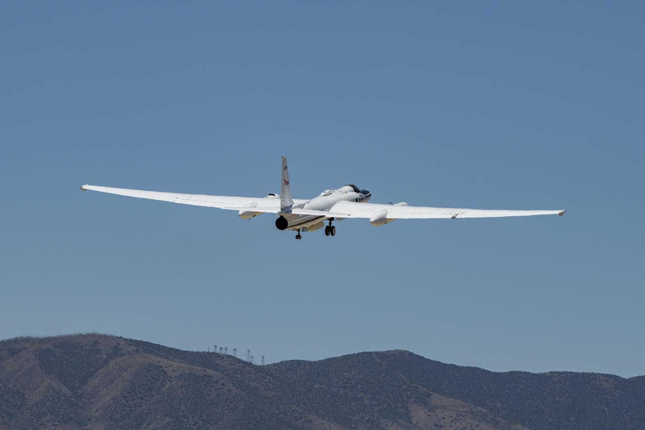 NASA’s ER-2 aircraft performs a check flight for the Dynamics and Chemistry of the Summer Stratosphere, or DCOTSS, 2022 campaign on May 13, 2022.