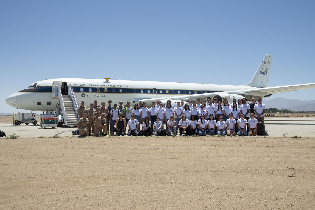 A group of university students and mentors flew aboard NASA Armstrong Flight Research Center’s DC-8 aircraft to study air quality as part of NASA’s Student Airborne Research Program (SARP). Based at NASA’s Armstrong Building 703 in Palmdale, California, the DC-8 flew over the Central Valley to measure pollution and monitor air quality on Tuesday, June 21, 2022. 