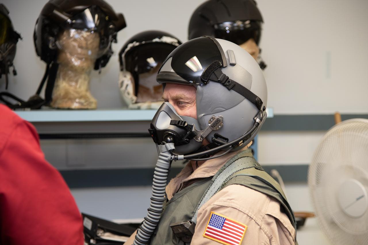 In preparation for flight tests of the X-59, NASA Armstrong research pilot Nils Larson goes through pressure breathing training in San Antonio, Texas.