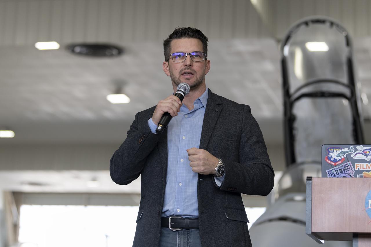 Aerial coordinator and test pilot Kevin LaRosa II describes what it takes to safely plan and document breathtaking footage of aircraft at a presentation at NASA’s Armstrong Flight Research Center in Edwards, California. He has a long list of film credits, including “Ironman”; “Avengers”; “Transformer 5”; “Top Gun: Maverick”; and “Devotion”.