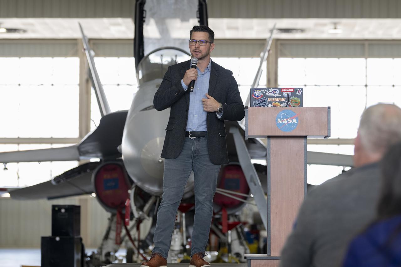 Aerial coordinator and test pilot Kevin LaRosa II describes what it takes to safely plan and document breathtaking footage of aircraft at a presentation at NASA’s Armstrong Flight Research Center in Edwards, California. He has a long list of film credits, including “Ironman”; “Avengers”; “Transformer 5”; “Top Gun: Maverick”; and “Devotion”.
