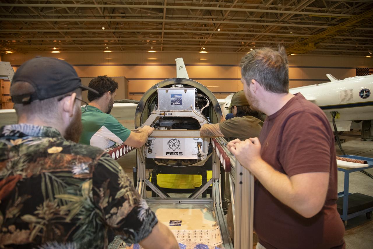 NASA Armstrong’s ER-2 aircraft is uploaded with instruments for its ALOFT mission. The ER-2 will fly at high altitudes above the Floridian coastline to collect data about the energetic characteristics and behavior of lightning and thunderclouds. Scientists from the University of Bergen, Norway will interpret that data from the ground and collaborate with NASA pilots to safely collect the most accurate data for this project about the power of lightning.