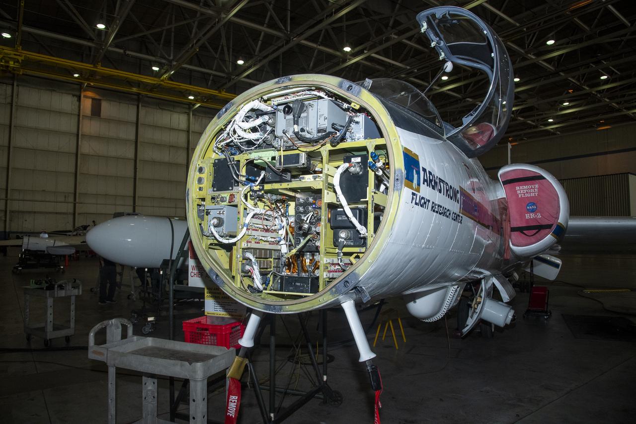 NASA Armstrong’s ER-2 aircraft is uploaded with instruments for its ALOFT mission. The ER-2 will fly at high altitudes above the Floridian coastline to collect data about the energetic characteristics and behavior of lightning and thunderclouds. Scientists from the University of Bergen, Norway will interpret that data from the ground and collaborate with NASA pilots to safely collect the most accurate data for this project about the power of lightning.
