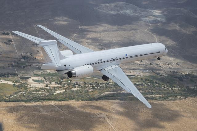 NASA image: Boeing MD-90 flies from Victorville, California to Palmdale, California where it will begin modifications as part of NASA Sustainable Flight Demonstrator