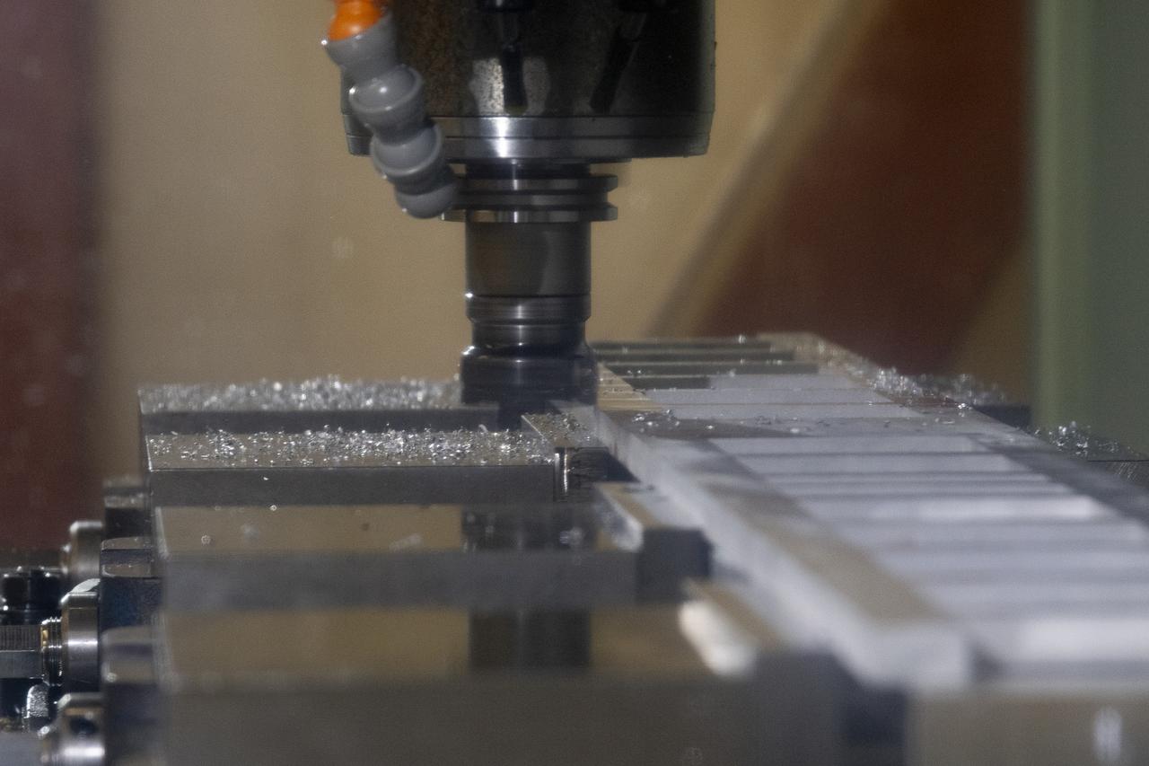 A milling machine drills holes in the strut frame assembly for a 10-foot model of the Transonic Truss-Braced Wing at NASA’s Armstrong Flight Research Center, in Edwards, California. The aircraft concept involves a wing braced on an aircraft using diagonal struts that also add lift and could result in significantly improved aerodynamics.