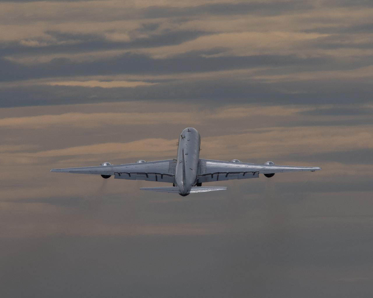 NASA’s DC-8 aircraft from Armstrong Flight Research Center in Edwards, California flies to Everett, Washington to conduct science research about reducing engine particle emissions.  Partners include Boeing, United, General Electric Aerospace, German Aerospace Center (DLR), the FAA, and World Energy.  Boeing’s new passenger aircraft uses revolutionary Sustainable Aviation Fuel, SAF, and NASA’s DC-8 flies behind the Boeing plane to measure its impact throughout flight.  The results of this study will be released publicly to facilitate the improvement of aviation technology worldwide.