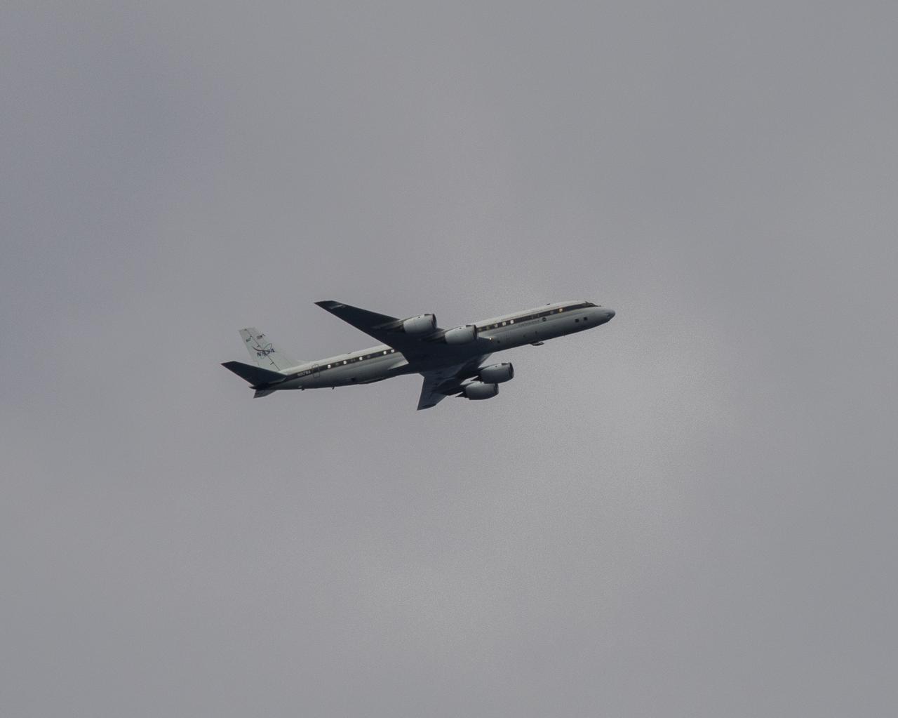 NASA’s DC-8 aircraft from Armstrong Flight Research Center in Edwards, California flies to Everett, Washington to conduct science research about reducing engine particle emissions.  Partners include Boeing, United, General Electric Aerospace, German Aerospace Center (DLR), the FAA, and World Energy.  Boeing’s new passenger aircraft uses revolutionary Sustainable Aviation Fuel, SAF, and NASA’s DC-8 flies behind the Boeing plane to measure its impact throughout flight.  The results of this study will be released publicly to facilitate the improvement of aviation technology worldwide.