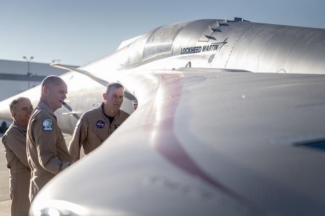 NASA image: Test Pilots Inspect Newly Painted X-59