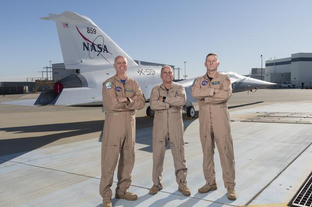 NASA image: Test Pilots Pose with X-59 Research Aircraft