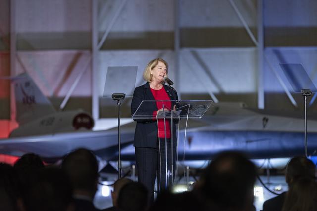 NASA image: NASA’s Deputy Administrator Speaks in Front of Unveiled X-59