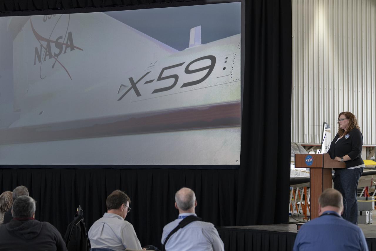 Cathy Bahm, Low Boom Flight Demonstrator project manager at NASA’s Armstrong Flight Research Center in Edwards, California, presents a look at how the X-59 aircraft team addresses safety. Bahm manages the effort to design, build, and test the X-59 aircraft, which will use quiet supersonic technologies to fly over communities as part of NASA’s Quesst mission.
