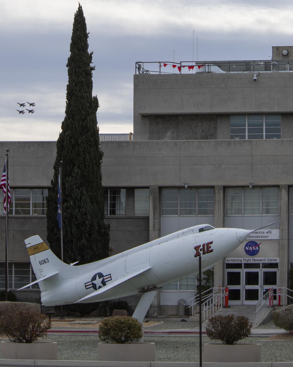 The U.S. Air Force Thunderbirds fly over NASA’s Armstrong Flight Research Center in Edwards, California, during the second phase of its winter training in February 2025 to prepare for the upcoming air show season. The Thunderbirds perform all over the world in F-16 Fighting Falcons, a multi-role fighter jet.
