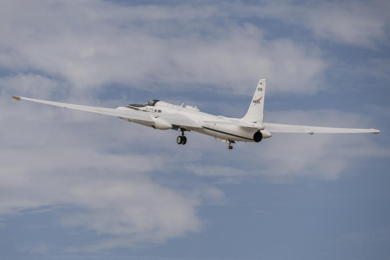 A team of experts wrap up science flights on the ER-2 aircraft at Armstrong Flight Research Center in Edwards, California after the GSFC Lidar Observation and Validation Experiment (GLOVE) in February 2025. Pilot Tim Williams ascends the ER-2 to higher skies for one of the final science flights validating satellite-borne data. As a collaboration between engineers, scientists, and aircraft professionals, GLOVE aims to improve satellite data products for Earth Science applications.