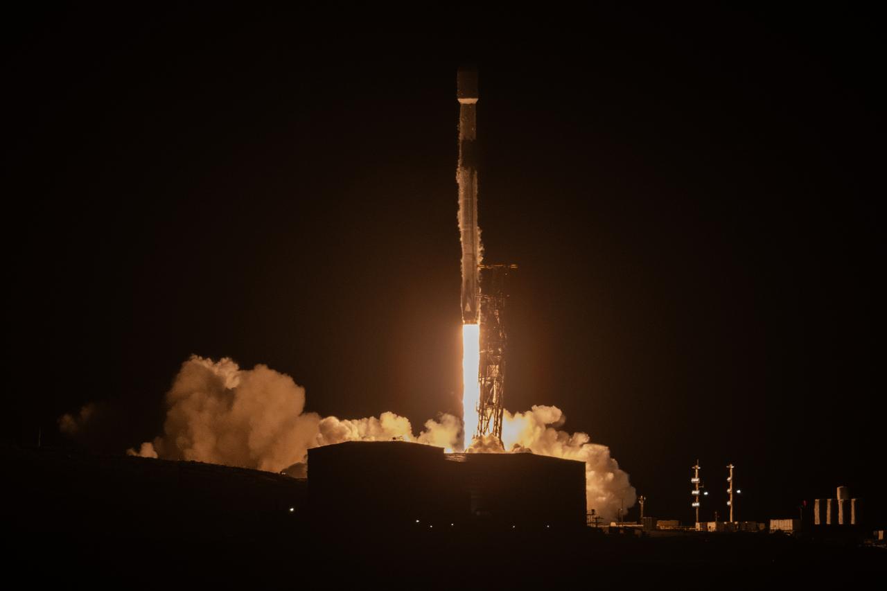 A SpaceX Falcon 9 rocket, carrying NASA’s SPHEREx (Spectro-Photometer for the History of the Universe, Epoch of Reionization and Ices Explorer) observatory and PUNCH (Polarimeter to Unify the Corona and Heliosphere) satellites, launches from Space Launch Complex 4 East at Vandenberg Space Force Base in California on Tuesday, March 11, 2025. SPHEREx will use its telescope to provide an all-sky spectral survey, creating a 3D map of the entire sky to help scientists investigate the origins of our universe. PUNCH will study origins of the Sun’s outflow of material, or the solar wind, capturing continuous 3D images of the Sun’s corona and the solar wind’s journey into the solar system. 