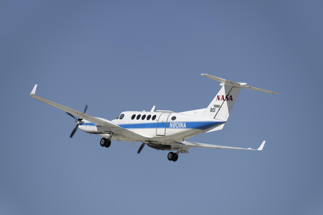 NASA’s B200 King Air aircraft – based at NASA’s Armstrong Flight Research Center in Edwards, California – ascends to support a prescribed burn in Geneva State Forest, about 100 miles south of Montgomery, Alabama, on March 17, 2025. The effort is part of NASA’s multi-year FireSense project, which aims to test technology that predicts fire and smoke behavior. This data could eventually benefit the U.S. Forest Service as well as local, state, and other federal wildland fire agencies.