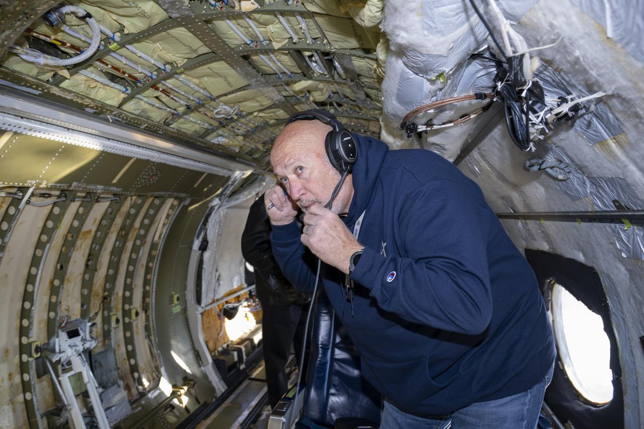 Martin Hench, flight systems engineer, checks the communications system onboard the G-IV aircraft as it prepares to depart NASA’s Armstrong Flight Research Center in Edwards, California, on March 18, 2025. As the newest member of NASA Armstrong’s airborne science fleet, the G-IV was sent to Avenger Aerospace Solutions in Cartersville, Georgia, for modifications that will optimize the G-IV’s performance as a research aircraft.
