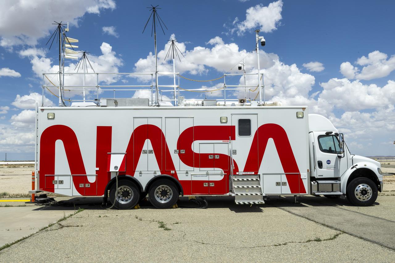 Housed at NASA’s Armstrong Flight Research Center in Edwards, California, this Mobile Operations Facility, seen here deployed on May 1, 2025, to support Advanced Air Mobility research for NASA’s Air Mobility Pathfinders project. 