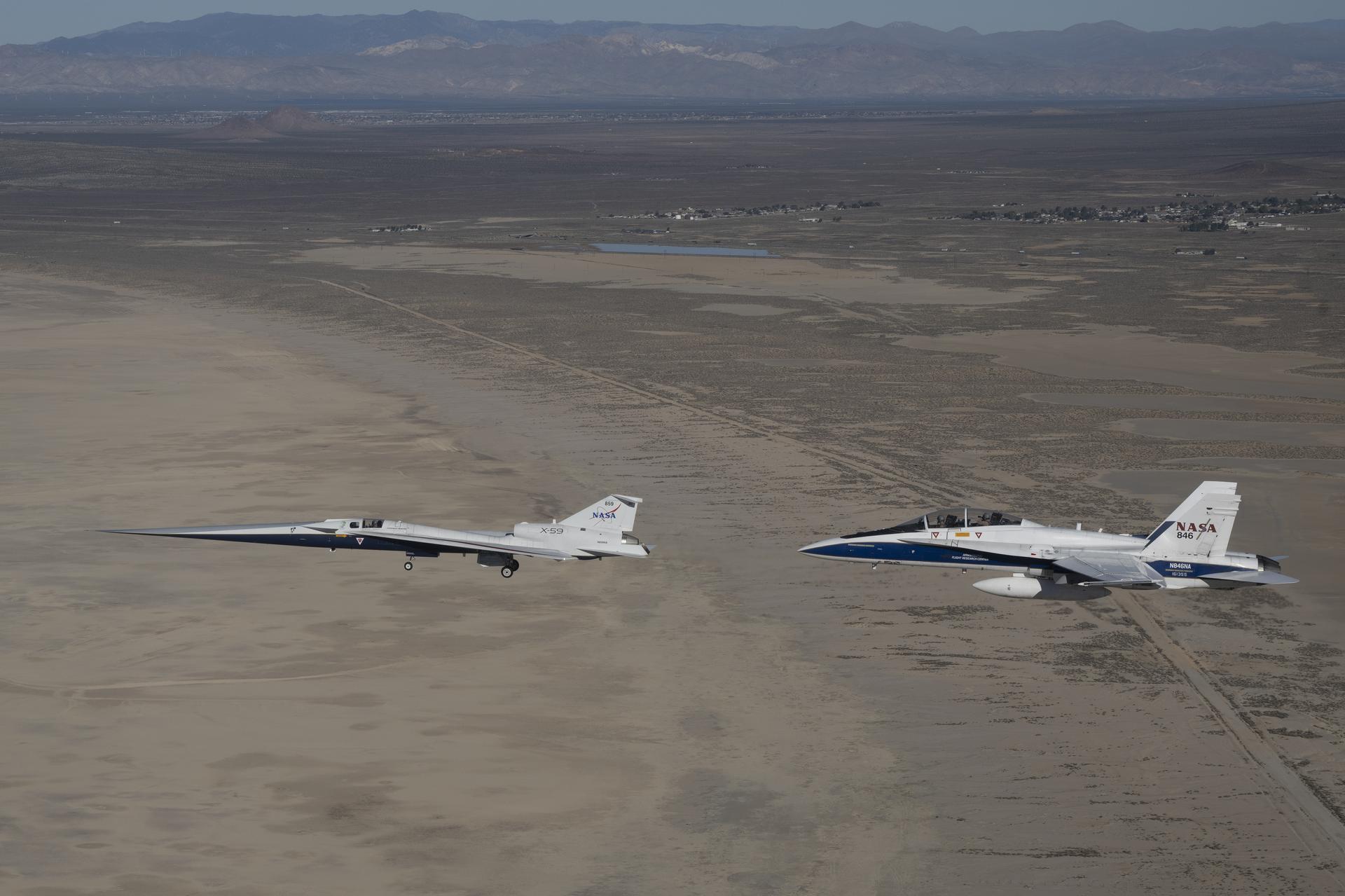 NASA’s X-59 in Flight with F/A-18 Research Aircraft Monitoring