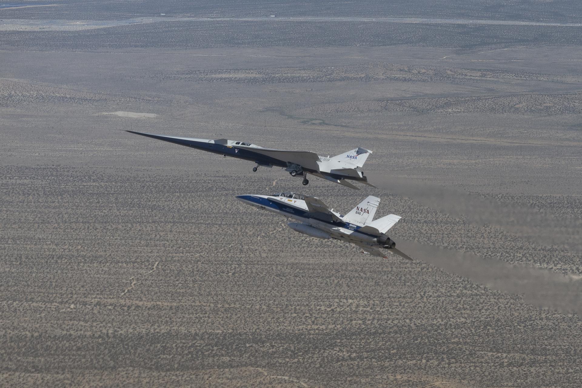 NASA’s X-59 in Flight with F/A-18 Research Aircraft Monitoring
